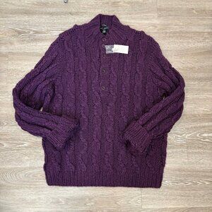 Club Monaco Puple Cable Knity Hand Knit Wool Sweater sz XL NEW